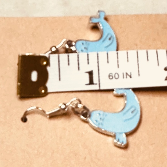 Stainless Steel Earring Hooks Light Blue & Silver Dangle Seals Hand Crafted - Picture 3 of 4
